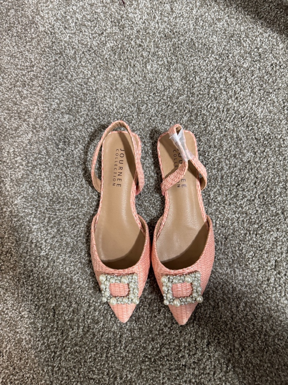 Journee Collection Pink Embellished Pointed Slingback Flats